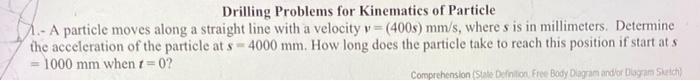 Drilling Problems For Kinematics Of Particle M A Particle Moves Along A Straight Line With A Velocity V 400s Mm S 1
