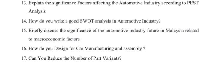 13 Explain The Significance Factors Affecting The Automotive Industry According To Pest Analysis 14 How Do You Write A 1
