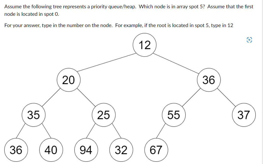 Assume The Following Tree Represents A Priority Queue Heap Which Node Is In Array Spot 5 Assume That The First Node Is 1