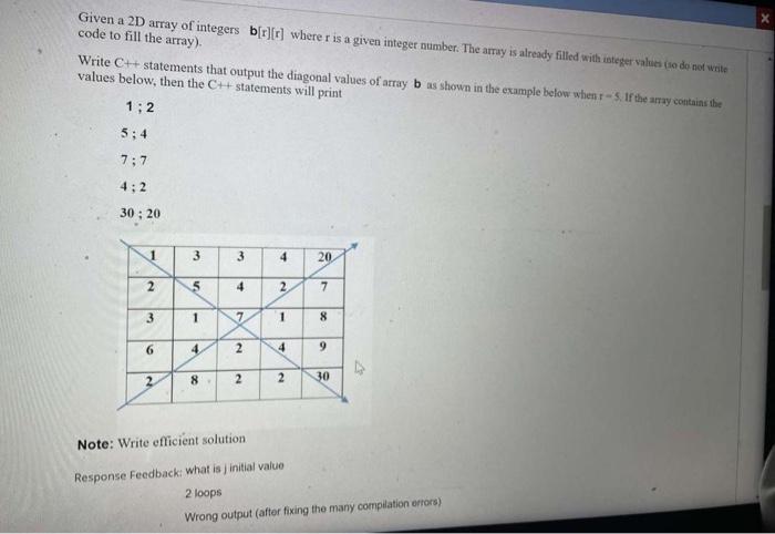 Given A 2d Array Of Integers B R R Where R Is A Given Integer Number The Array Is Already Filled With Integer Values 1