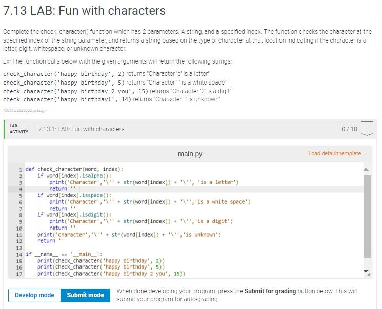7 13 Lab Fun With Characters Complete The Check Character Function Which Has 2 Parameters A String And A Specified 1