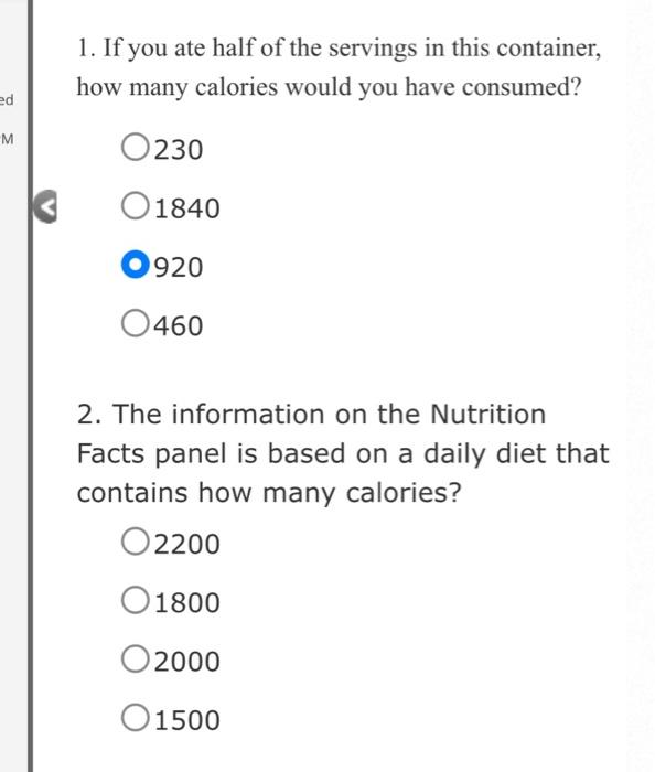 Review 0 1 Pts The Purpose Of This Lab Assignment Is To Understand And Interpret Information On The Nutrition Facts La 2