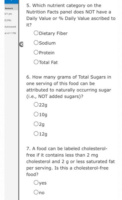 Review 0 1 Pts The Purpose Of This Lab Assignment Is To Understand And Interpret Information On The Nutrition Facts La 4