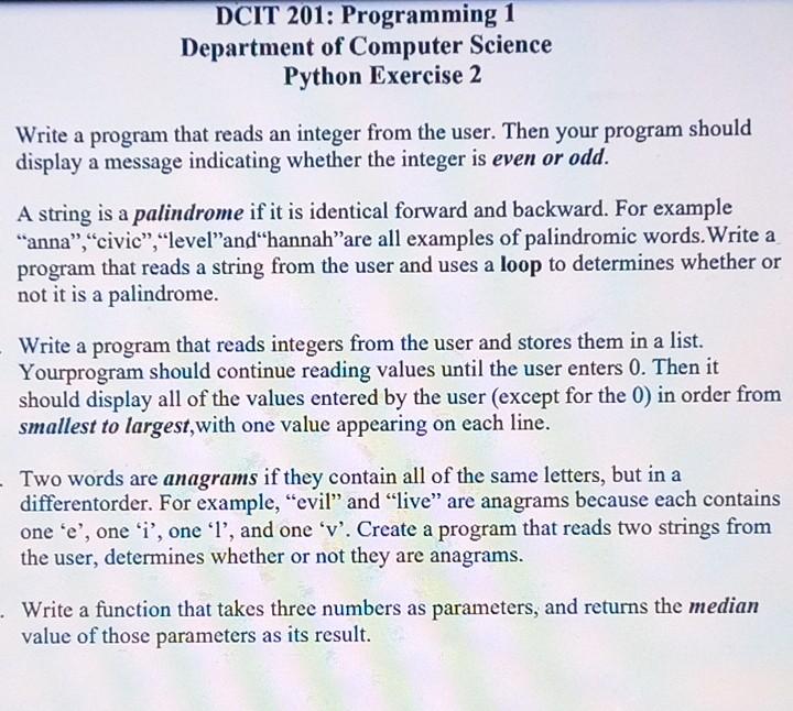 Dcit 201 Programming 1 Department Of Computer Science Python Exercise 2 Write A Program That Reads An Integer From The 1