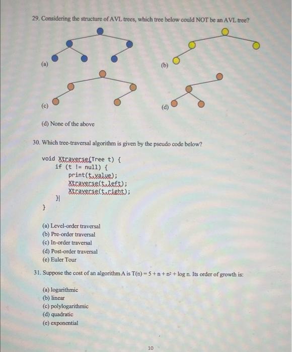 29 Considering The Structure Of Avl Trees Which Tree Below Could Not Be An Avl Tree D None Of The Above 30 Which T 1