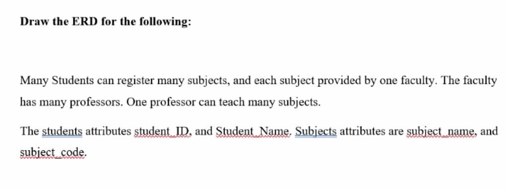 Draw The Erd For The Following Many Students Can Register Many Subjects And Each Subject Provided By One Faculty The 1