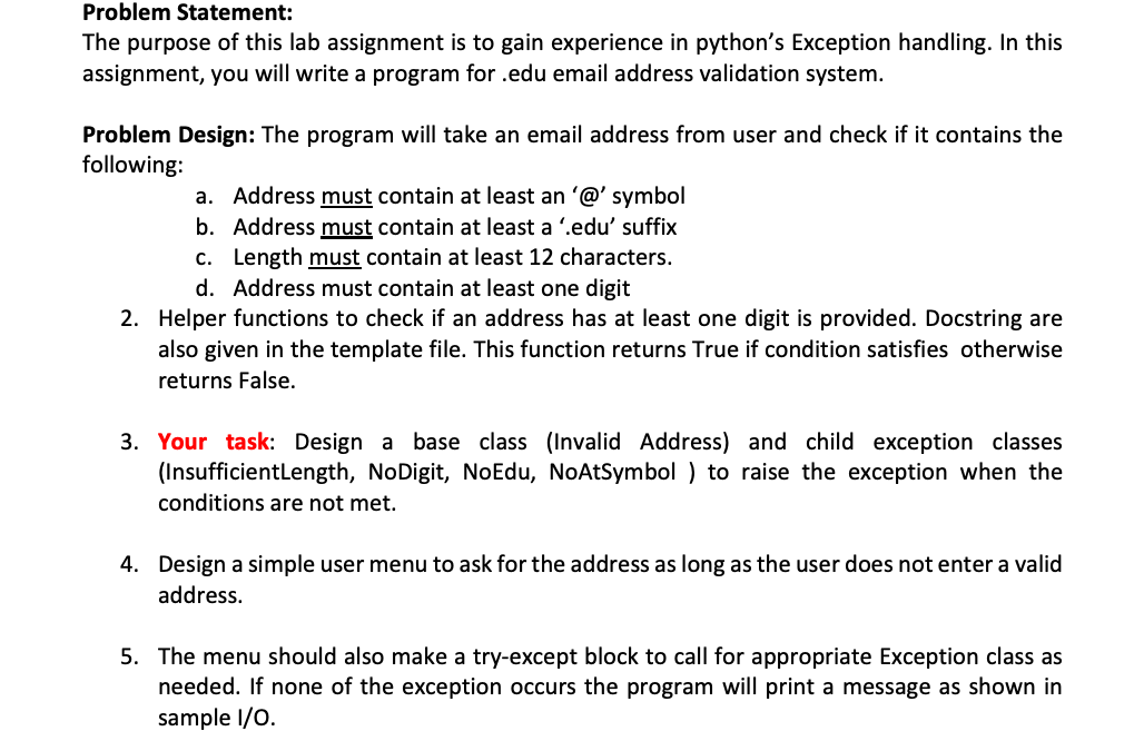 Problem Statement The Purpose Of This Lab Assignment Is To Gain Experience In Python S Exception Handling In This Assi 1