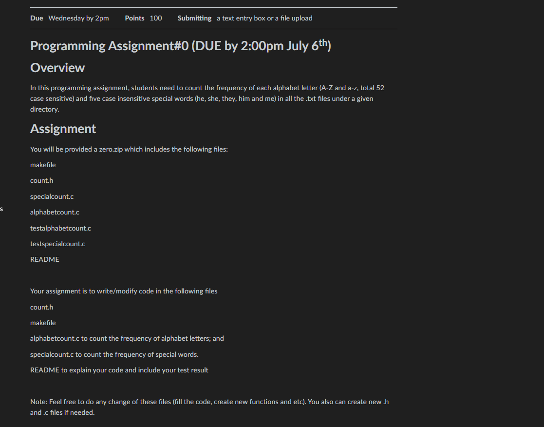 S Due Wednesday By 2pm Points 100 Programming Assignment 0 Due By 2 00pm July 6th Overview In This Programming Assignm 1