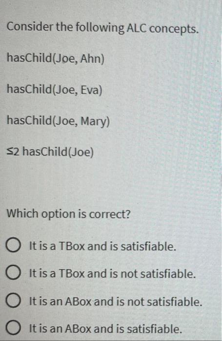 Consider The Following Alc Concepts Haschild Joe Ahn Haschild Joe Eva Haschild Joe Mary 2 Haschild Joe Whic 1