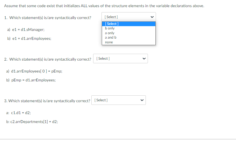 C Use The Declaration Below To Answer The Next Set Of Questions 1