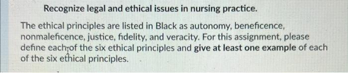 Recognize Legal And Ethical Issues In Nursing Practice The Ethical Principles Are Listed In Black As Autonomy Benefice 1
