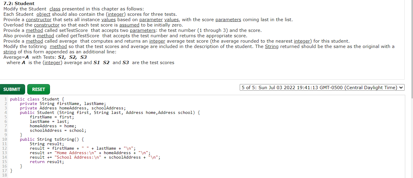 7 2 Student Modify The Student Class Presented In This Chapter As Follows Each Student Object Should Also Contain The 1
