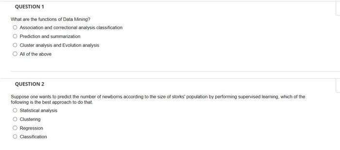 Question 1 What Are The Functions Of Data Mining Association And Correctional Analysis Classification Prediction And Su 1