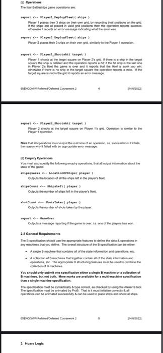 1 Introduction This Coursework Requires You To Develop A B Specification Of A Version Of The Battleships Board Game Th 3