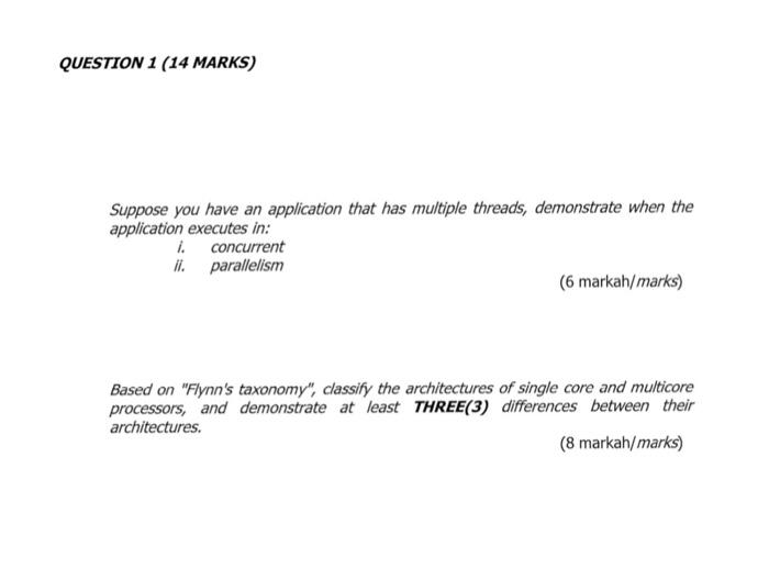 Question 1 14 Marks Suppose You Have An Application That Has Multiple Threads Demonstrate When The Application Execut 1