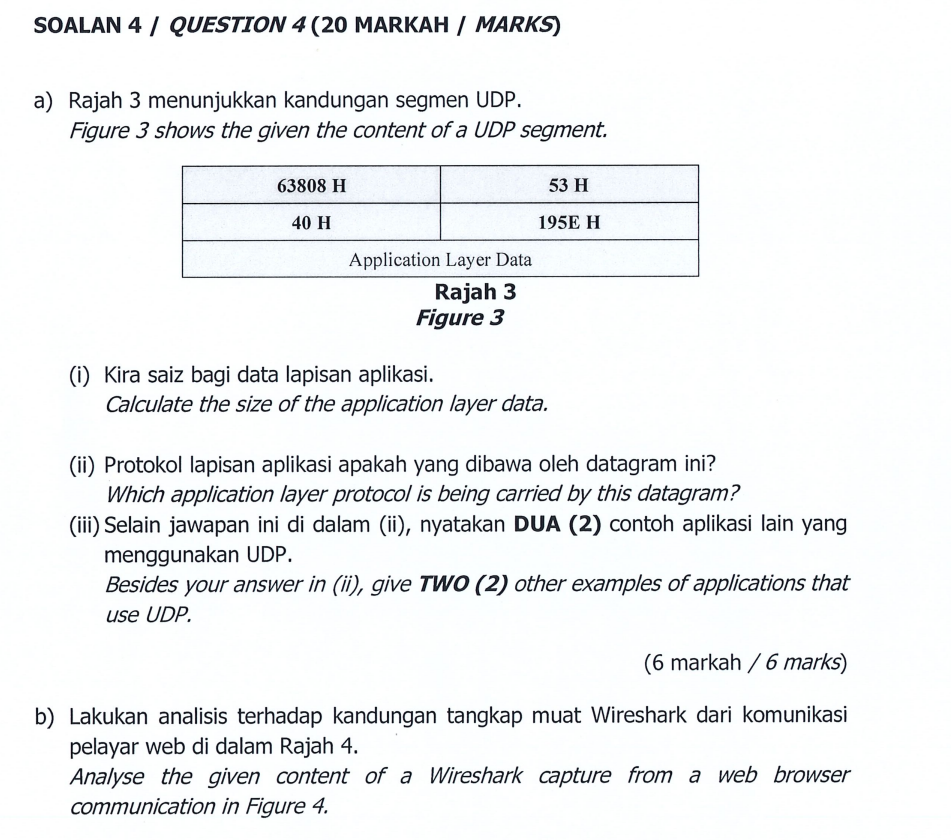 Soalan 4 Question 4 20 Markah Marks A Rajah 3 Menunjukkan Kandungan Segmen Udp Figure 3 Shows The Given The Cont 1