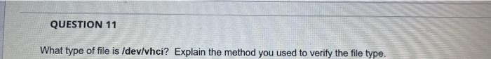 Question 11 What Type Of File Is Dev Vhci Explain The Method You Used To Verify The File Type 1