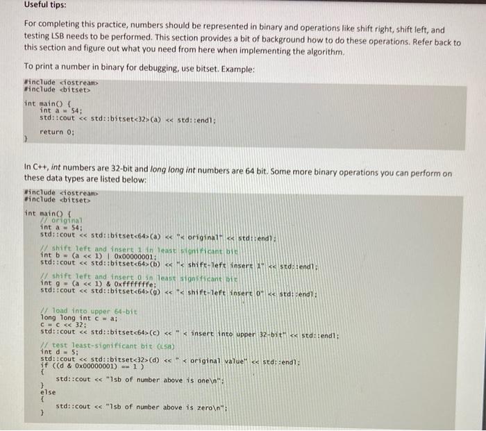 Useful Tips For Completing This Practice Numbers Should Be Represented In Binary And Operations Like Shift Right Shif 1