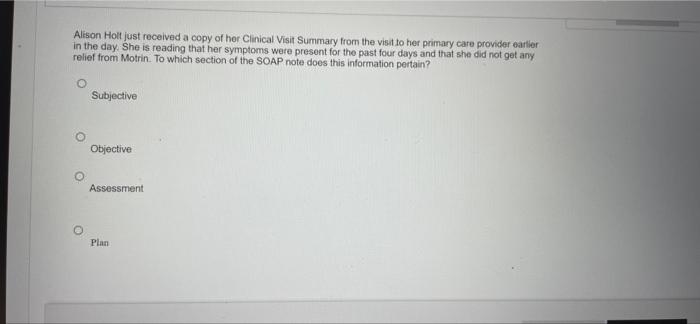 Alison Holt Just Received A Copy Of Her Clinical Visit Summary From The Visit To Her Primary Care Provider Cartier In Th 1