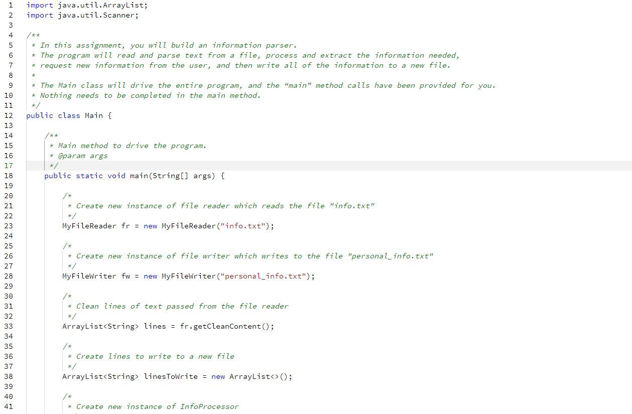 In This Assignment You Will Build An Information Parser The Program Will Read And Parse Text From A File Process And E 1