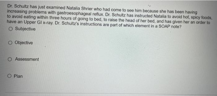 Dr Schultz Has Just Examined Natalia Shrier Who Had Come To See Him Because She Has Been Having Increasing Problems Wit 1