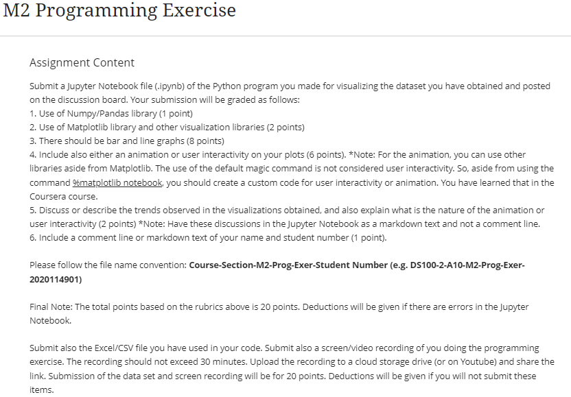 M2 Programming Exercise Assignment Content Submit A Jupyter Notebook File Ipynb Of The Python Program You Made For Vi 1
