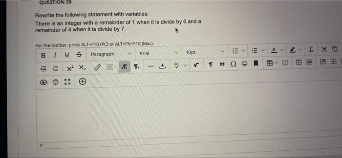 Question 20 Rewrite The Following Statement With Variables There Is An Integer With A Remainder Of 1 When It Is Divide 1
