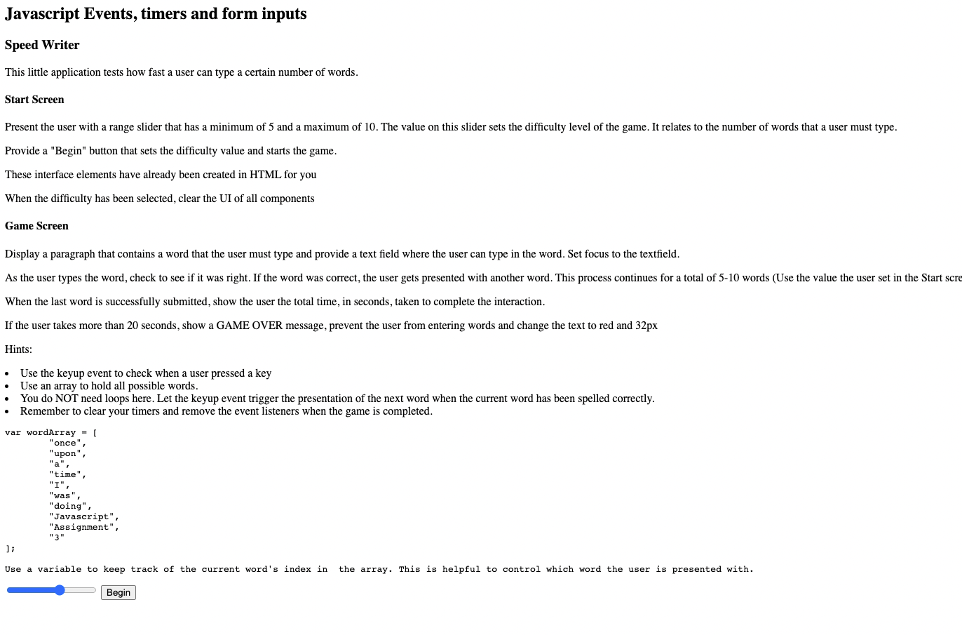 Javascript Events Timers And Form Inputs Speed Writer This Little Application Tests How Fast A User Can Type A Certain 1