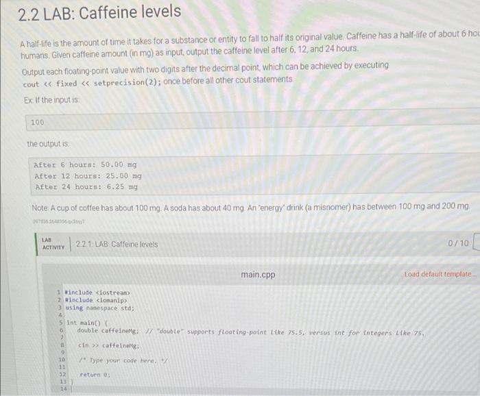 2 2 Lab Caffeine Levels A Half Life Is The Amount Of Time It Takes For A Substance Or Entity To Fall To Half Its Origin 1