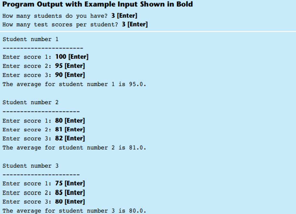 Program Output With Example Input Shown In Bold How Many Students Do You Have 3 Enter How Many Test Scores Per Studen 1
