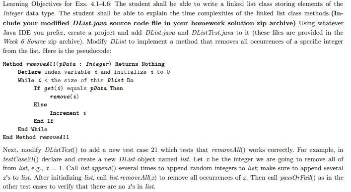 Learning Objectives For Exs 4 1 4 6 The Student Shall Be Able To Write A Linked List Class Storing Elements Of The Int 1