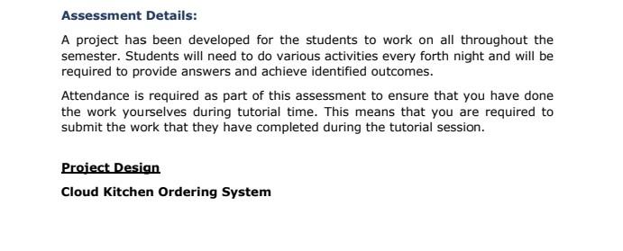 Assessment Details A Project Has Been Developed For The Students To Work On All Throughout The Semester Students Will 1