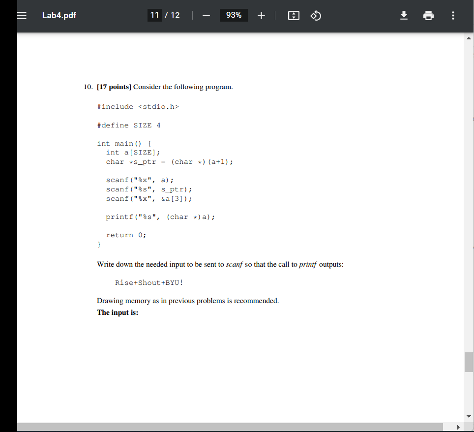 Lab4 Pdf 11 12 Include Stdio H 10 17 Points Consider The Following Program Define Size 4 Int Main I 1