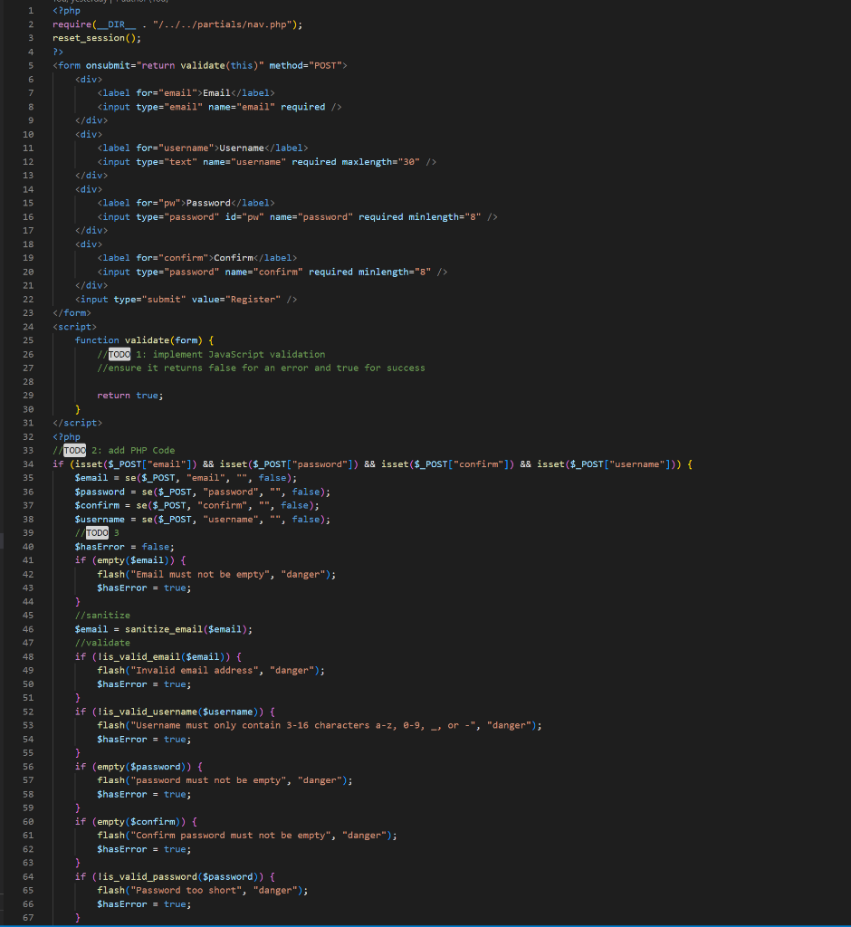 Todo 1 Implement Javascript Validation Ensure It Returns False For An Error And True For Success 1