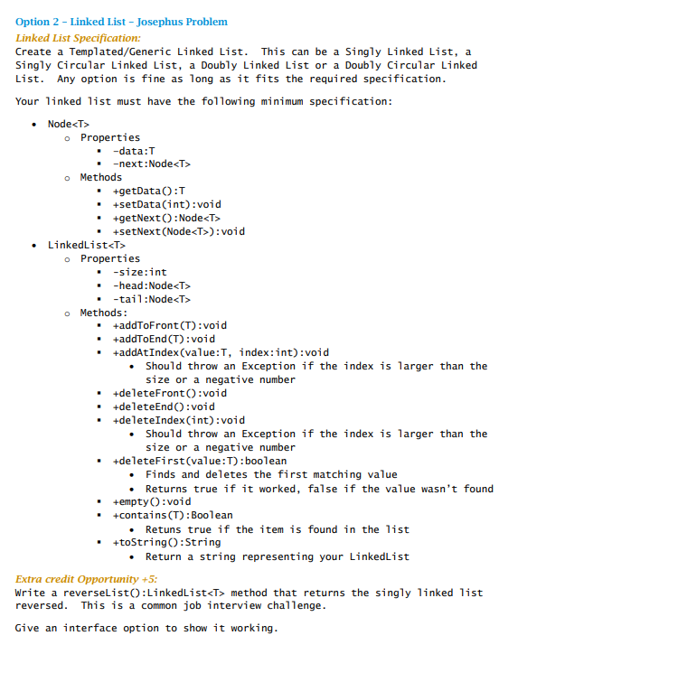 In Java Do Not Copy And Paste It Must Include Josephus Problem 1
