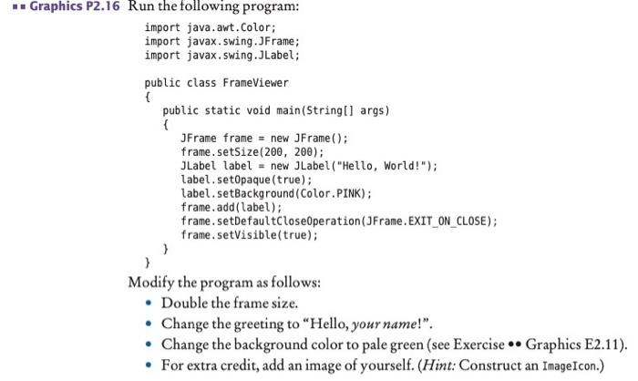 Graphics P2 16 Run The Following Program Import Java Awt Color Import Javax Swing Jframe Import Javax Swing Jlabel 1
