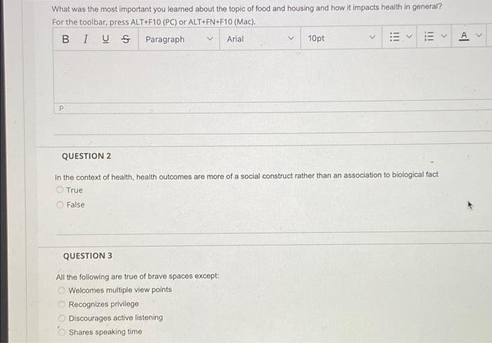 What Was The Most Important You Learned About The Topic Of Food And Housing And How It Impacts Health In General For Th 1