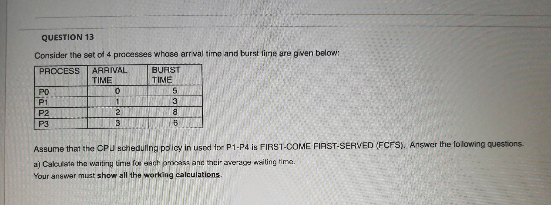 Question 13 Consider The Set Of 4 Processes Whose Arrival Time And Burst Time Are Given Below Process Arrival Burst Tim 1