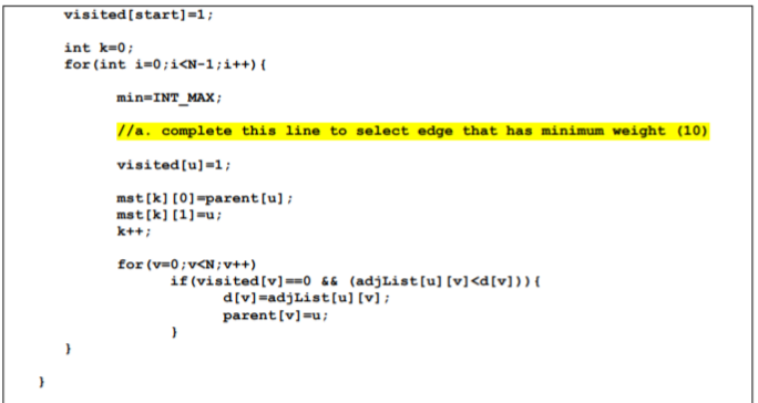 3 Snippet Mst Consider Graph Given Below To Complete The Code 3