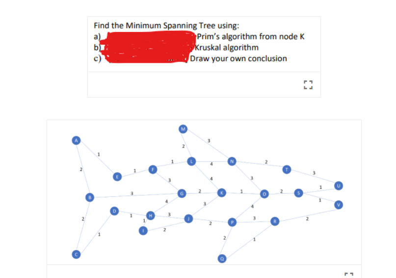 2 Find The Minimum Spanning Tree Using A 1 Prim S Algorithm From Node K Kruskal Algorithm Draw Your Own Conclusion 2 1