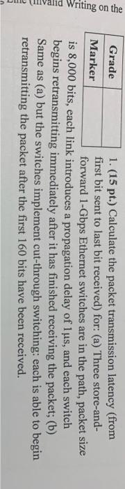 Valid Writing On The 1 15 Pt Calculate The Packet Transmission Latency From First Bit Sent To Last Bit Received F 1
