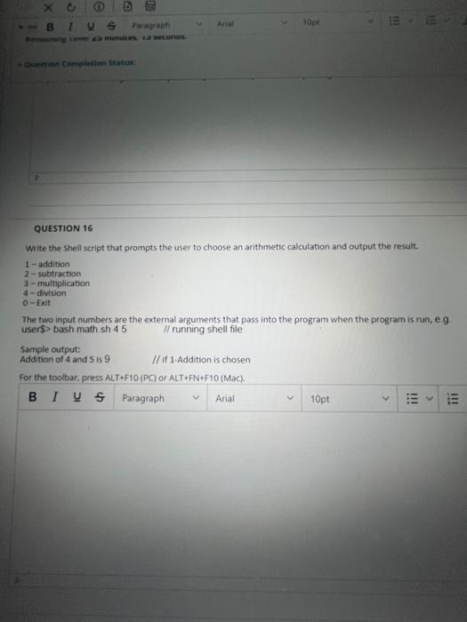 O B Paragraph Remaining 43 Mences 1a Secunos Question Completion Status 4 Division 0 Exit Bur Arial Sample Output Add 1