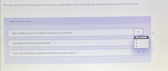 Place The Events Of The Stress Response In The Correct Order With The First Event At The Top Of The List And The Last Ev 1