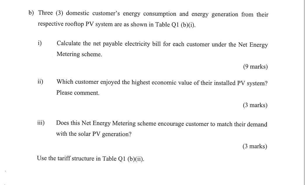 B Three 3 Domestic Customer S Energy Consumption And Energy Generation From Their Respective Rooftop Pv System Are As 1