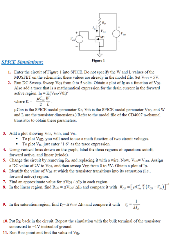 Vos M1 Spice Simulations Figure 1 1 Enter The Circuit Of Figure 1 Into Spice Do Not Specify The W And L Values Of The 1