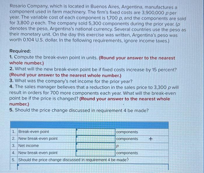 Rosario Company Which Is Located In Buenos Aires Argentina Manufactures A Component Used In Farm Machinery The Firm 1