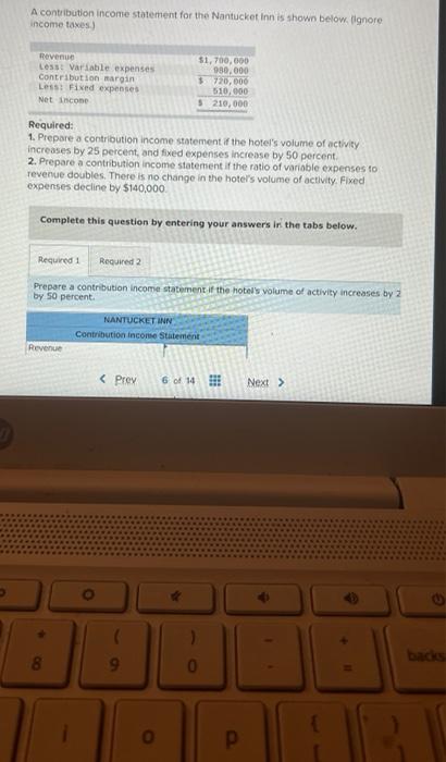 A Contribution Income Statement For The Nantucket Inn Is Shown Below Ignore Income Taxes Revenue Less Variable Expen 1