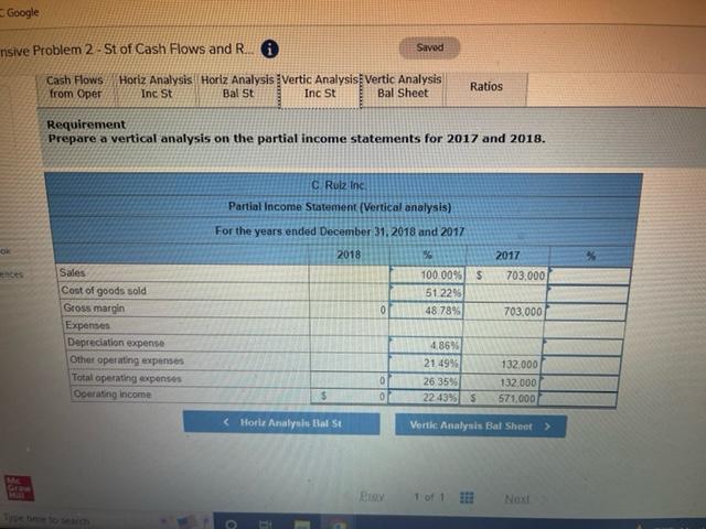 Google Nsive Problem 2 St Of Cash Flows And R I Ok Mc Graw Mai Cash Flows Horiz Analysis Horiz Analysis Vertic Analys 1