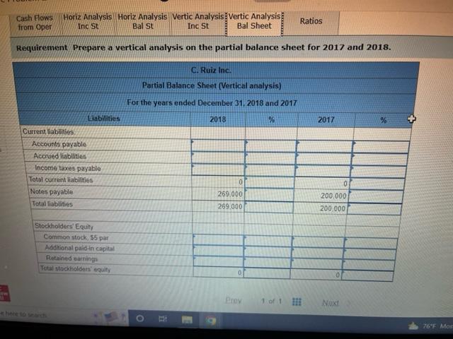 Cash Flows Horiz Analysis Horiz Analysis Vertic Analysis Vertic Analysis From Oper Bal St Inc St Bal Sheet Inc St Requir 1