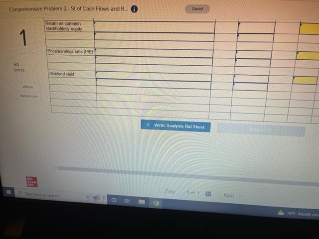 Comprehensive Problem 2 St Of Cash Flows And R I Return On Common Stockholders Equity 1 50 Points Ellook References 1